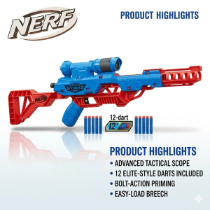 Nerf Alpha Strike Wolf LR-1 Blaster with Scope & 12 Darts – Fun Shooting Toy for Kids (8+), Teens & Adults | Perfect Birthday Gift for Boys